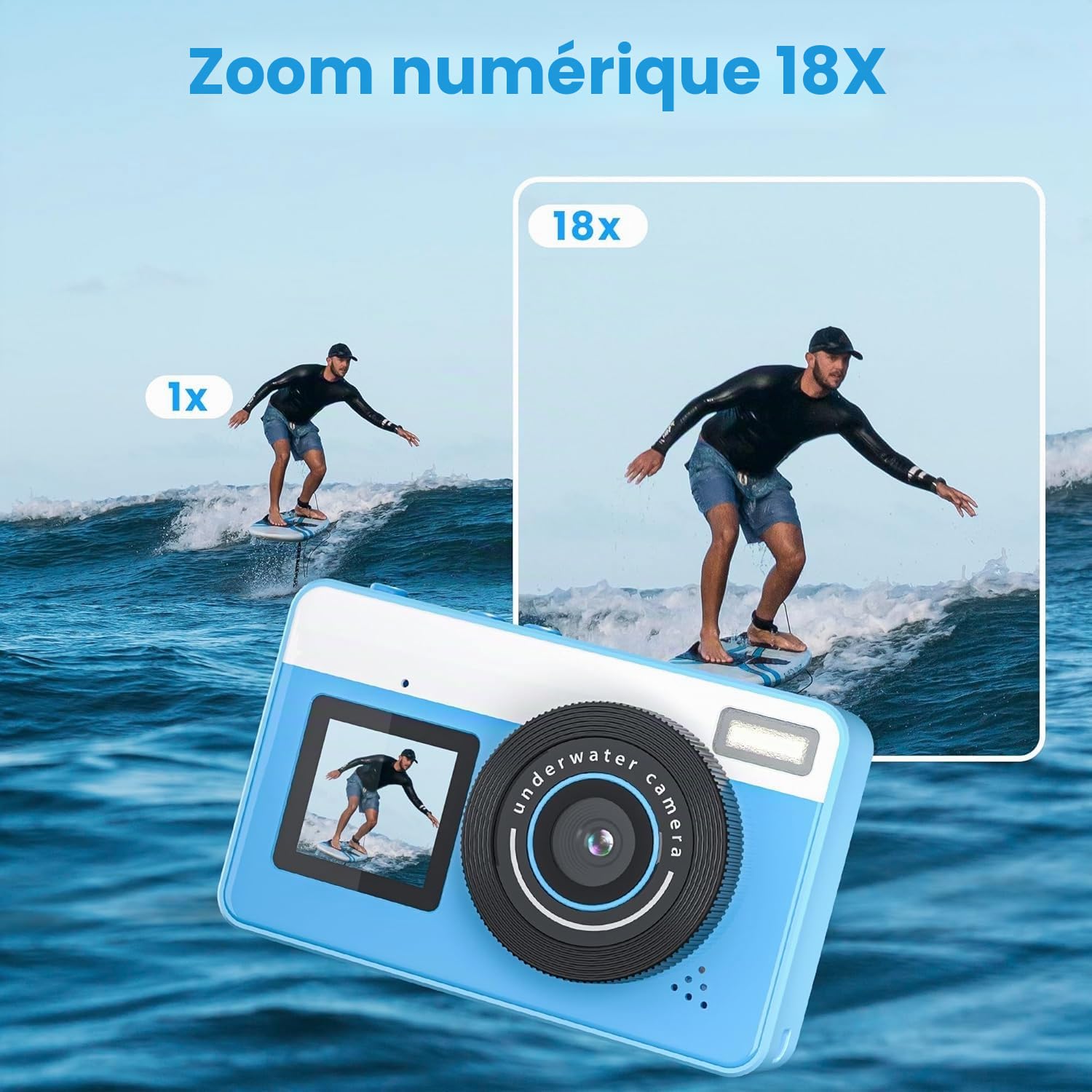 Appareil photo numérique étanche 3 m, caméra vidéo 4K tuba, cadeau Noël, anniversaire, piscine, caméra action 32 Go