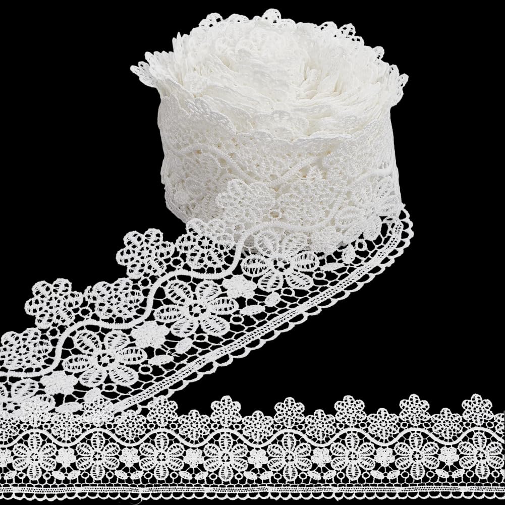 GORGECRAFT Nastro in Pizzo Ricamato con Fiori Bianchi da 6m*8.5cm Pizzo Veneziano Artigianato da Cucito Floreale Rotolo di Nastro in Pizzo con Bordo all'Uncinetto per Artigianato da Sposa Bouquet