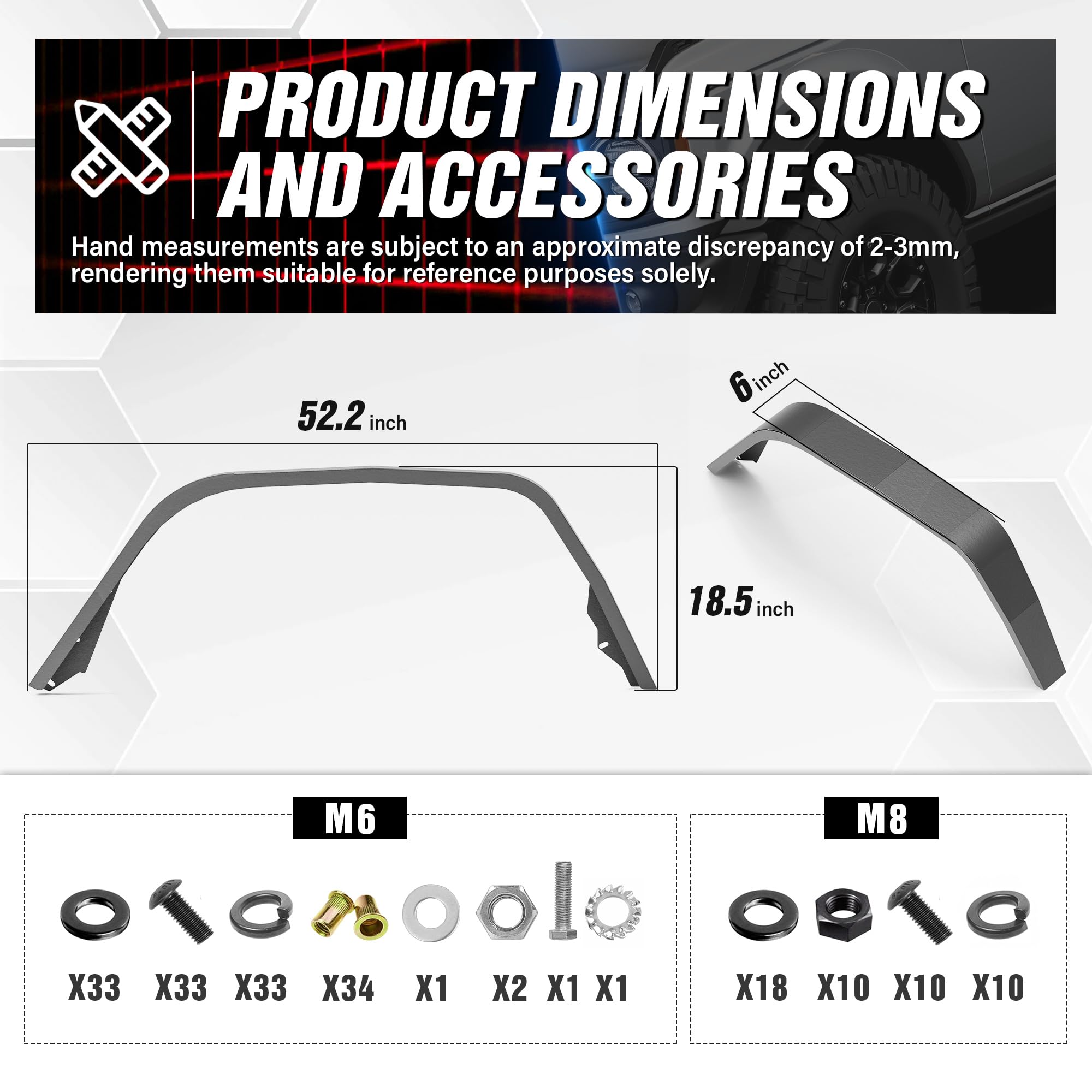 YZONA for Gladiator JT Flat Front and Rear Fender Flares Compatible with 2020-2025 Jeep Gladiator JT with Hawk-Eye Lights, Offroad Heavy Duty Steel Wheel Mud Guard Fenders Kit