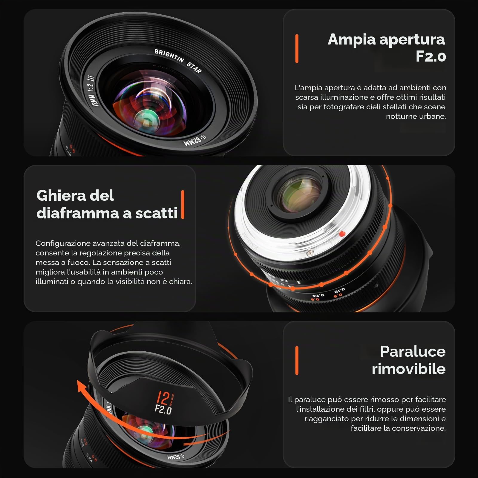 Brightin Star Obiettivo Prime F2 III con messa a fuoco manuale da 12 mm per fotocamere mirrorless Fujifilm XF, apertura APS-C ultra-grandangolare, grande apertura, adatto per XT5, XT4, XT30, XPRO3/1,
