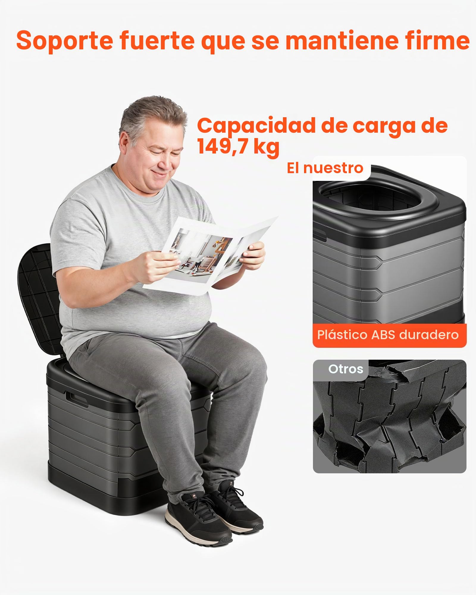 VEVOR Inodoro Portátil Plegable 460 x 425 x 425 mm, Inodoro Portátil para Camping Carga de 150 kg, con Bolsa de Transporte, para Uso Doméstico, Viajes en Autocaravana, Senderismo, Navegación, Coche