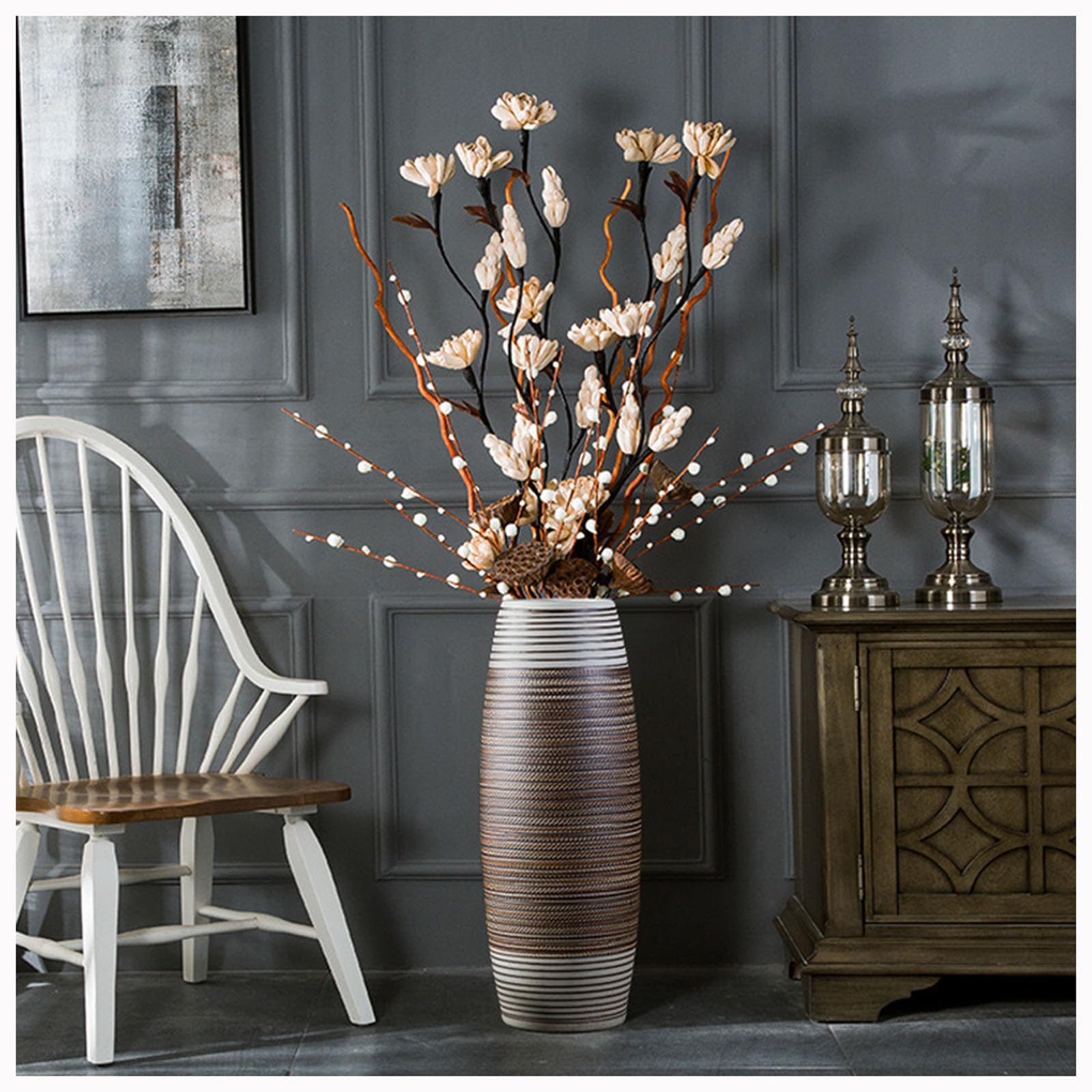 Vaso Con Fiori Secchi Decorativo – Composizione Nordica In Ceramica, Ideale Per Salotto, Casa O Ufficio - 13