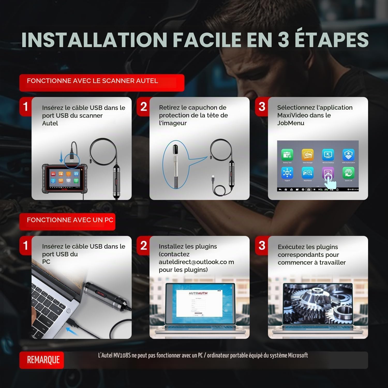 Autel MaxiVideo MV108S Caméra Inspection Numérique, Étanche IP67