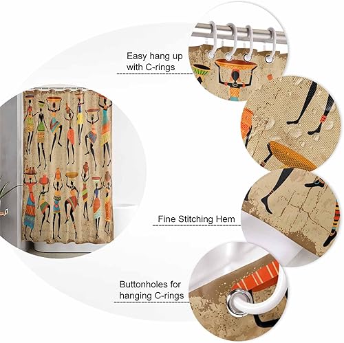 Miniatura 6 de Juego de baño africano para mujer con accesorios para cortina de ducha, 36 x 72 pulgadas de largo con tapete de baño pequeño, lavable, ganchos