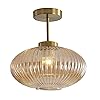 KCO Lighting Amber Bubble Glass Ceiling Light Mid Century Modern Semi Flush Mount Ceiling Lights Farmhouse Gold Flush Mount Ceiling Light Fixture Large for Hallway Entryway Porch