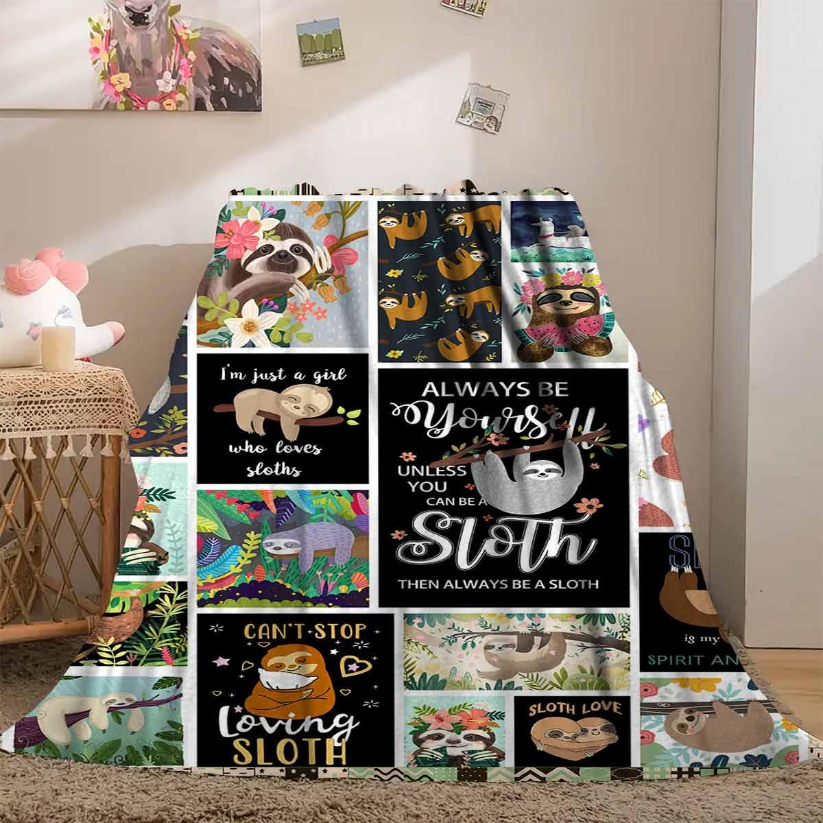 Sloth Throw Blankets Sloth Gifts for Kids Super Soft Warm Fleece Sloth Blankets for Boys and Gorls Gifts for Sloth Lovers (Pink Sloth, 100x130cm(40x50inches))