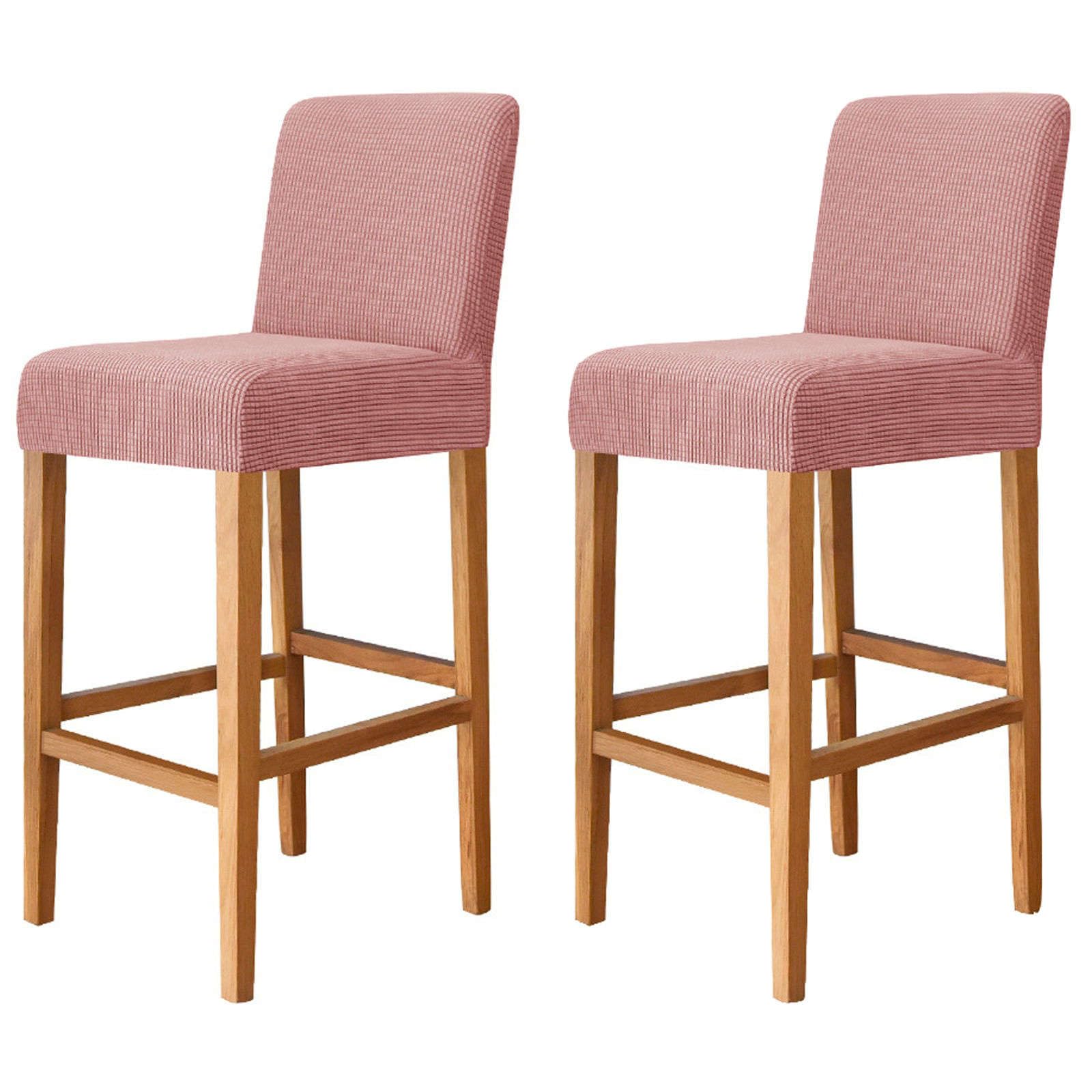 JHLD Plaid Bar Stool Covers, Stretch Barstool Slipcover Furniture Chair Seat Cover Elastic Dining Chair Covers Removable Washable for Short Back Chair-Pink-Set of 2