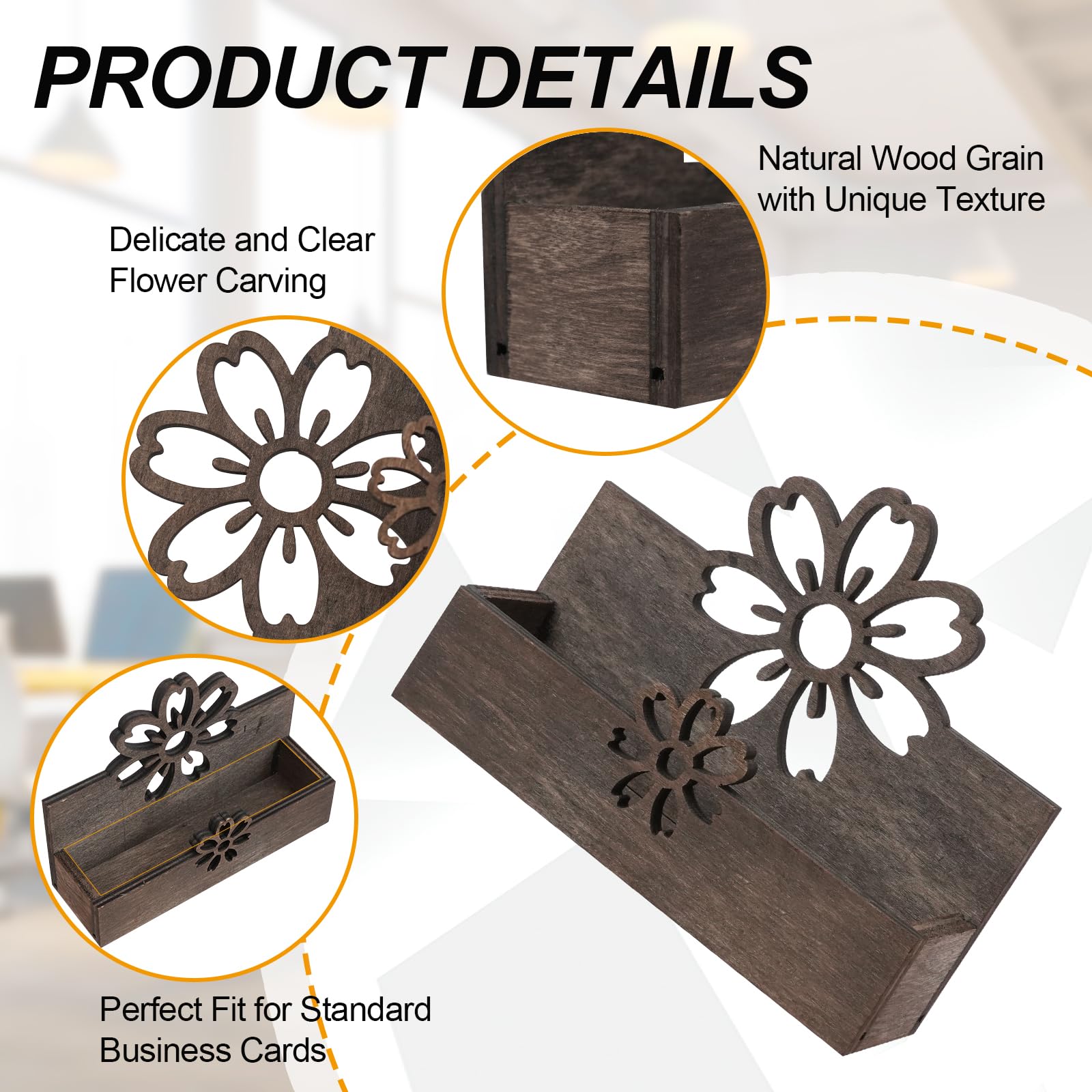 RETON 2 Pack Wood Business Card Holder for Desk, Flower Wooden Business Card Display Stand, Business Card Organizer Essentials for Postcard Office Home Desktop Tabletop - Image 3