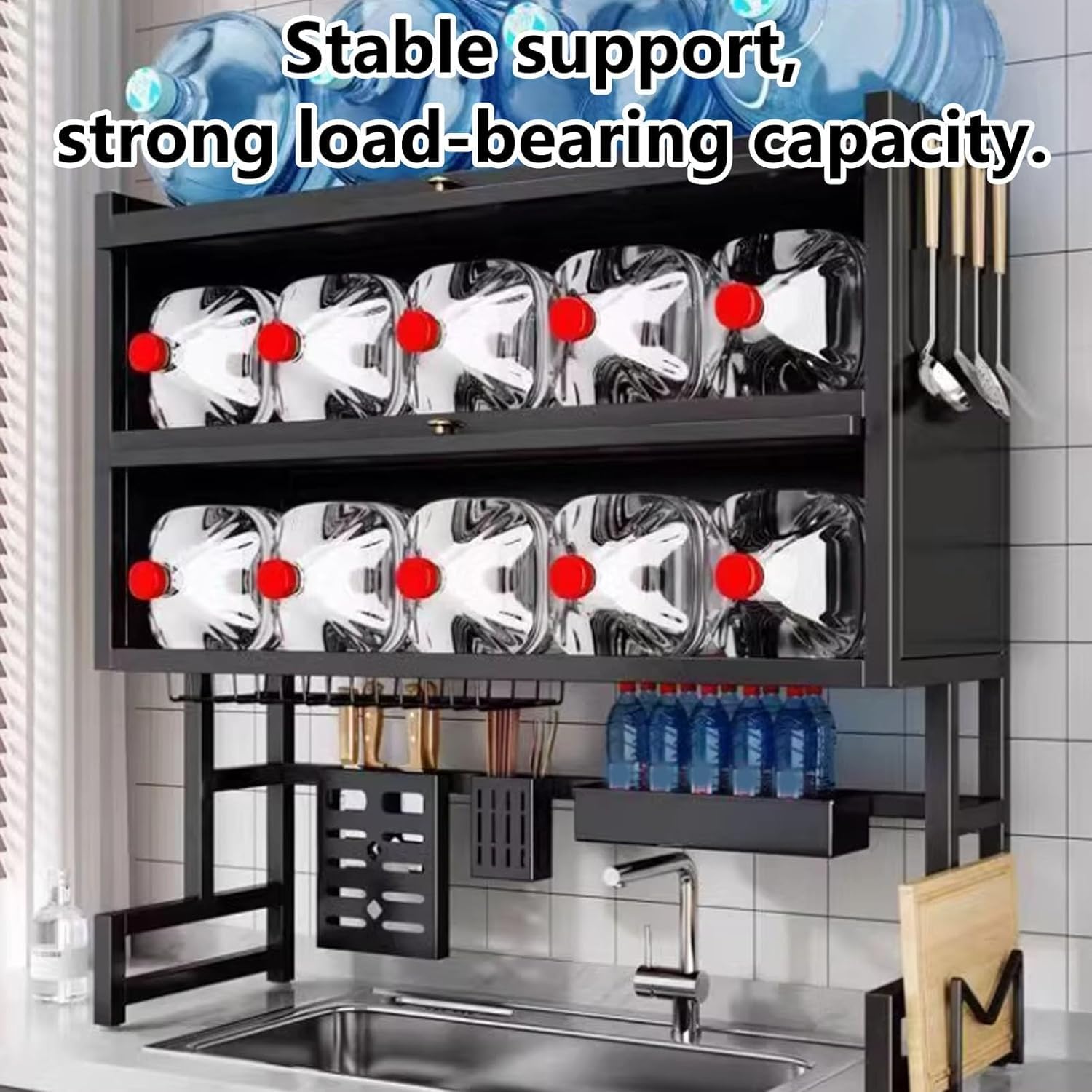 Escurridor de platos sobre el fregadero, organizador de 3 niveles de acero inoxidable que ahorra espacio para platos, vasos, cubiertos