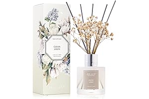 Elegant 3.3oz Clean Linen Scented Reed Oil Diffuser Set with 8 Rattan...