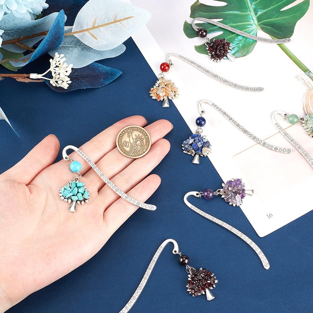 SUNNYCLUE 12Pz Segnalibri Albero della Vita in Stile Tibetano, Segnalibri in Metallo con Gancio Argento Antico, Ametista, Turchese, Perle di Pietre Preziose, Segnalibri in Metallo in Bulk per Lettura