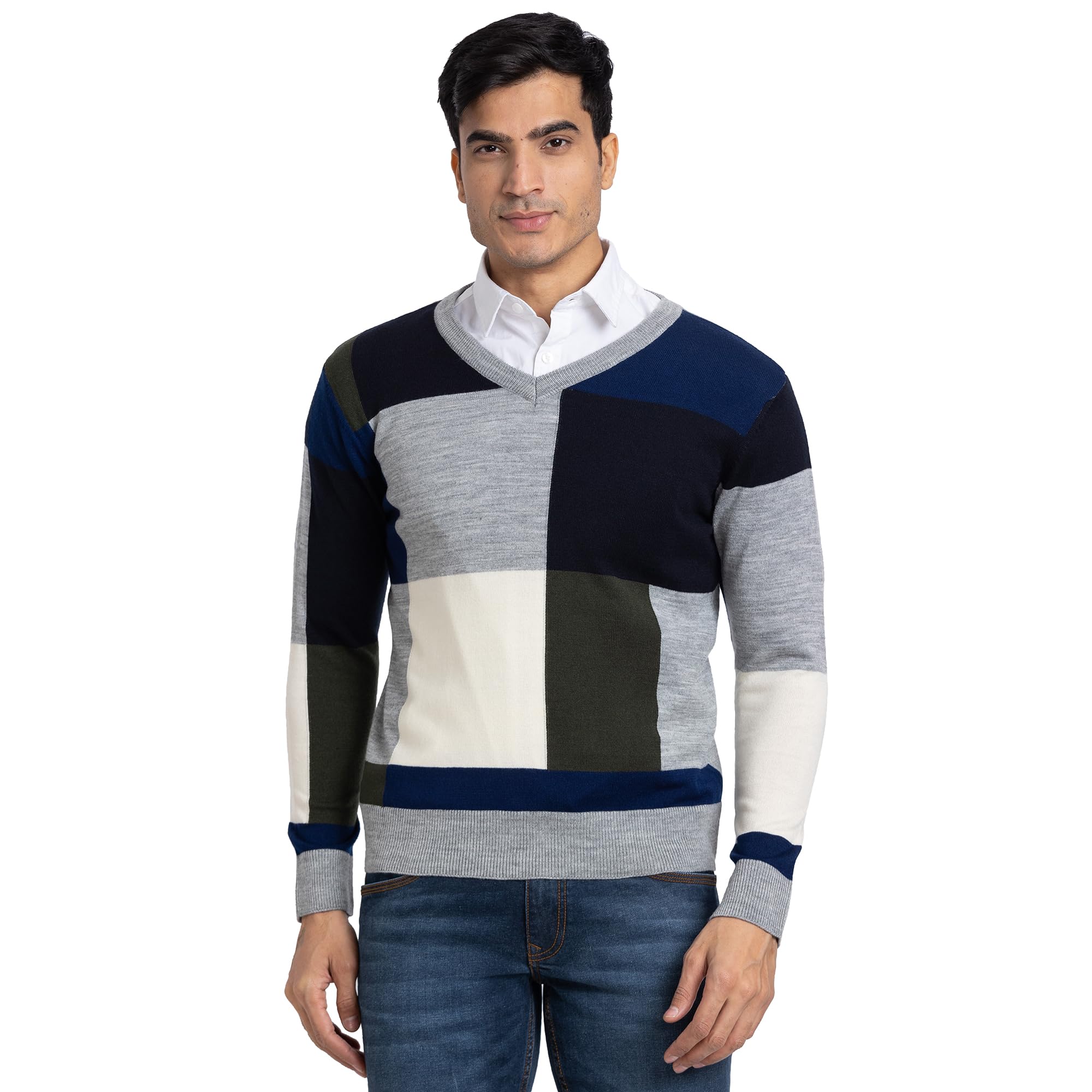 parx Men Regular Fit Intarsia Pattern Pure Acrylic Full Sleeve V Neck Casual Sweater-picture-35