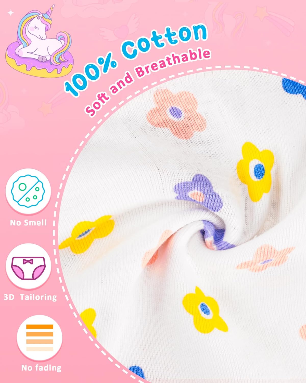 100% Cotton Girls Underwear Tagless Comfort Toddler Panties (6-Pack) - Image 4