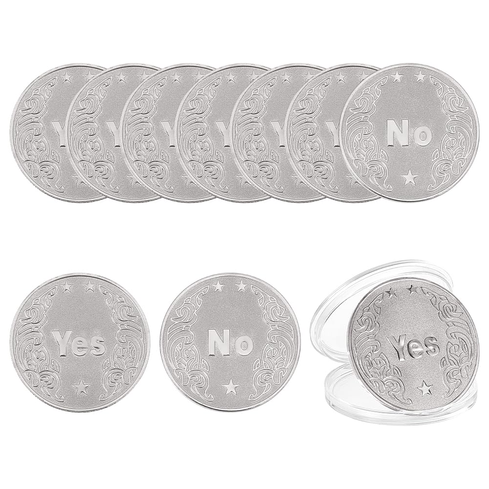 CRAFTYMELODY 10Pcs Alloy Yes/No Decision Coin Challenge Coin Decision Maker Flip Portable Double Sided Making Flipping Funny Heads and Tails for Man Women Party Game Holiday Office Platinum