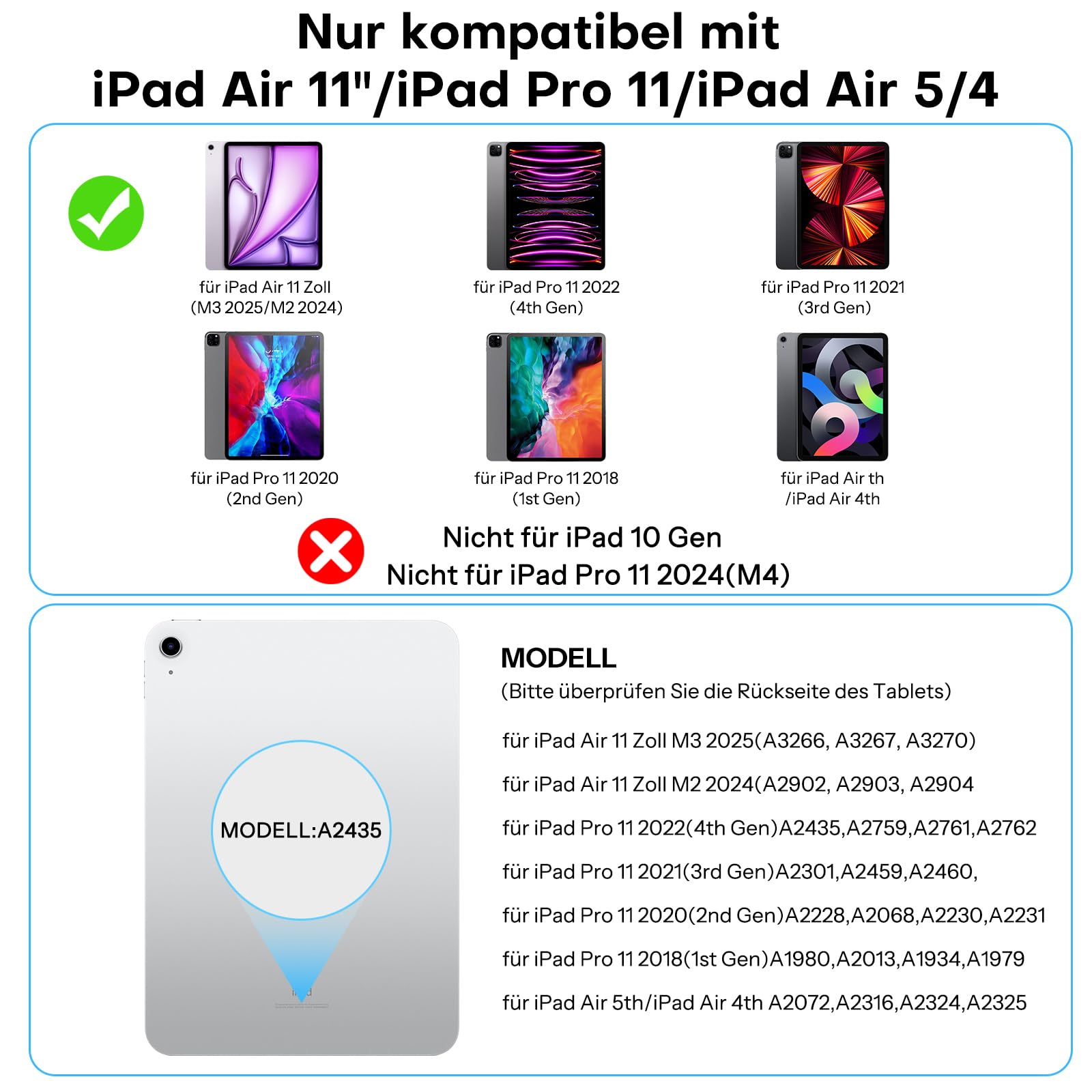 TECURS Tastatur Hülle für iPad Air 11 Zoll (M4, M3, M2, 2026, 2025, 2024), iPad Pro 11" (1,2,3,4 Gen) & Air 5/4, Magnetische Magic Keyboard mit Trackpad, Beleuchtete Tasten, QWERTZ, Schwarz
