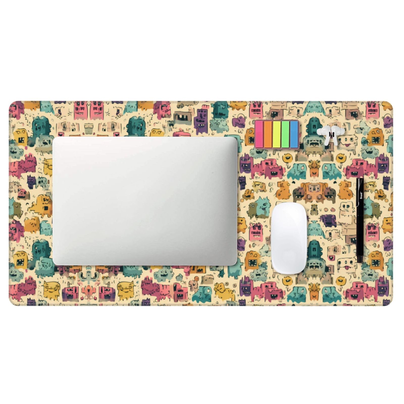 Tappetino da scrivania grande con stampa di mostri dei cartoni animati, per tastiera, base in gomma, motivo stampato, per ufficio, gaming, laptop, PC, nero