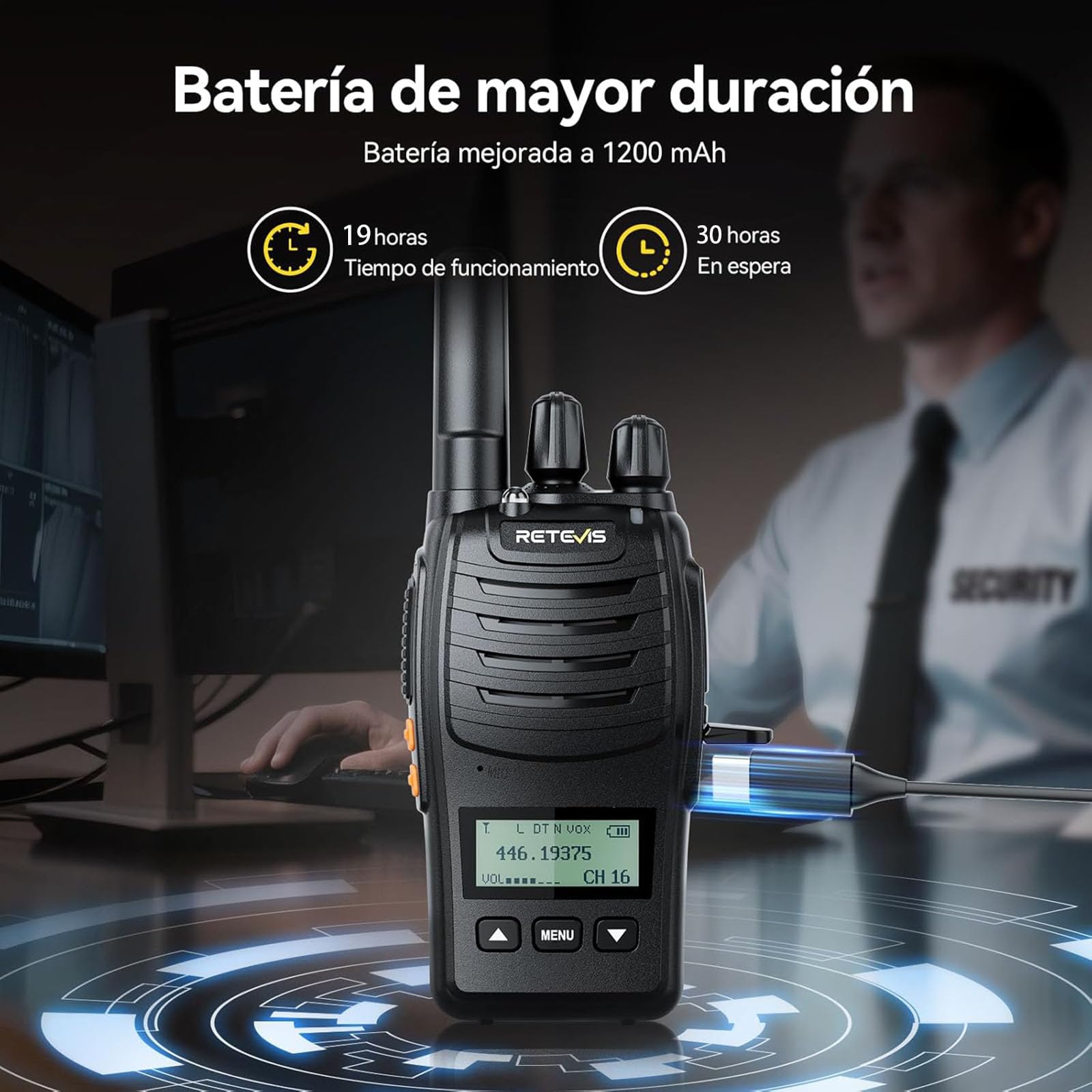 Retevis H777D Walkie Talkie Profesional, PMR446 Pinganillo Walkie Talkie, con Cargador de 10 Vías, Pantalla LCD, 1200 mAh Batería, Radio Bidireccional Portátil para Seguridad, Hotel (10 Piezas)