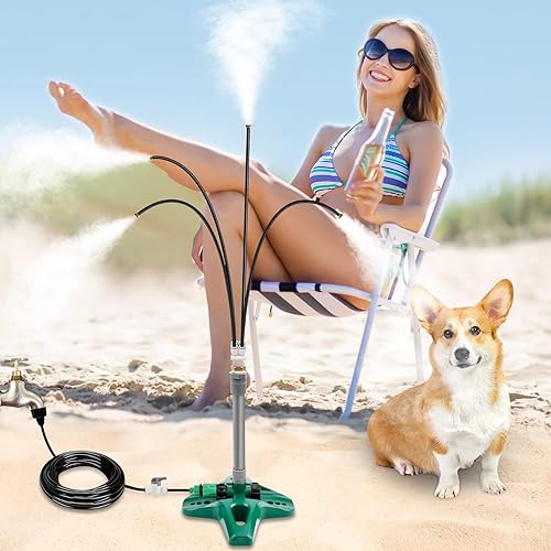 Misters de pie para patio al aire libre, sistema de refrigeración portátil mejorado con tubo elevador extendido (hasta 27 pulgadas), línea de niebla