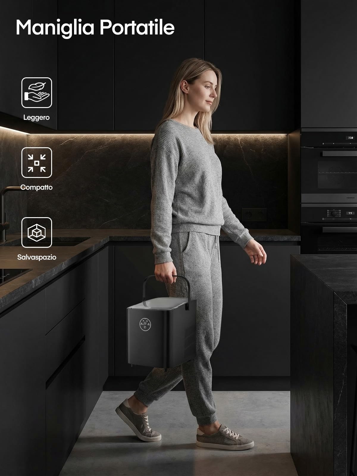 FOHERE Macchina Ghiaccio 14KG in 24h, Cubetti in 6-8 Min, Autopulente, 2 Dimensioni di Ghiaccio, Macchina per il Ghiaccio con Maniglia Portatile per Casa/Cucina/Ufficio/Bar (Nero Profondo)