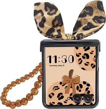 Leopard Case for Galaxy Z Flip 7 with Hinge Cover & Ring & Chain