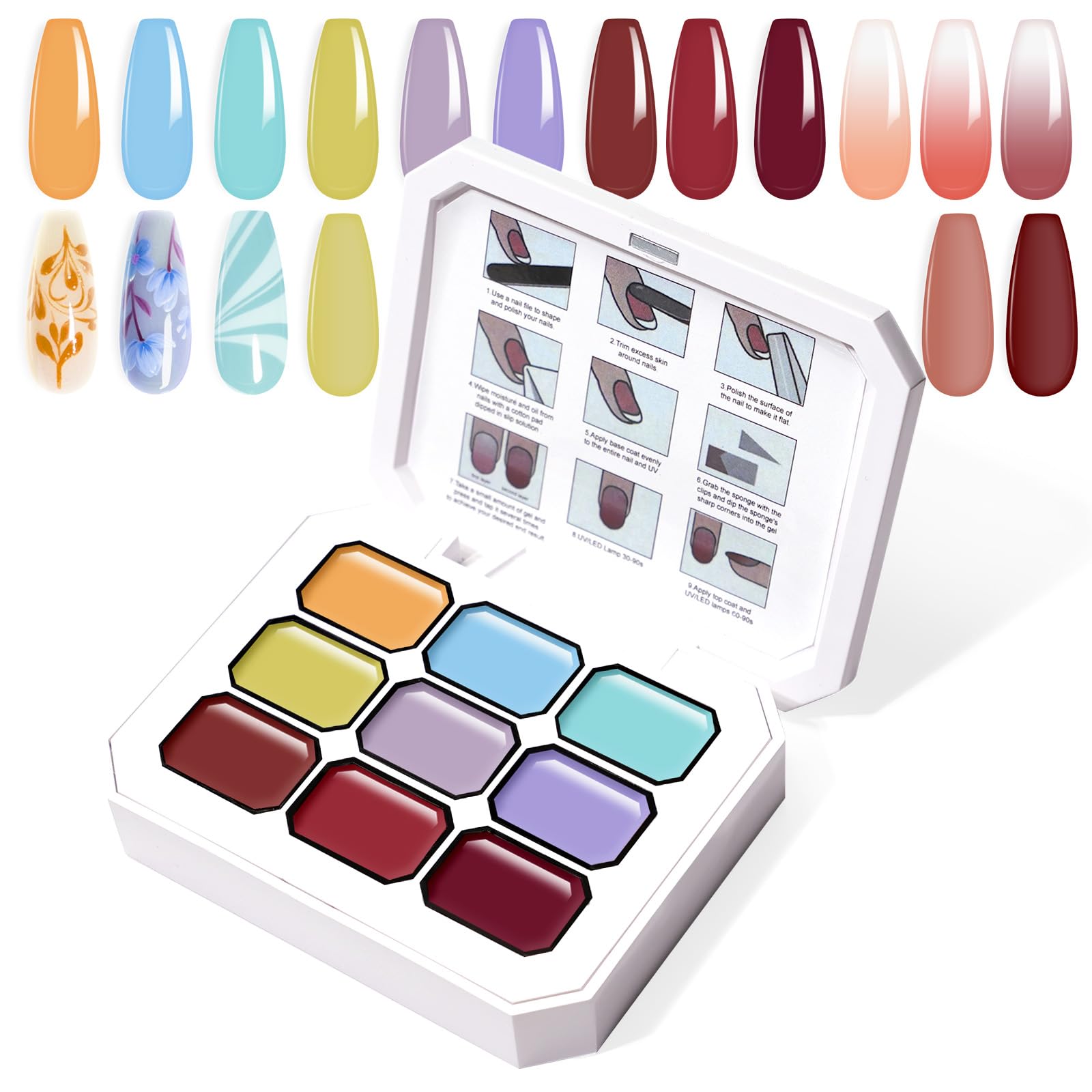 U-Shinein Gradient Painting Gel, 9 Colors Ombre Gel Nail Polish Summer Hot Bule for Pigment Pat Nails Aura Nails, French Manicure DIY Nail Art Soak of