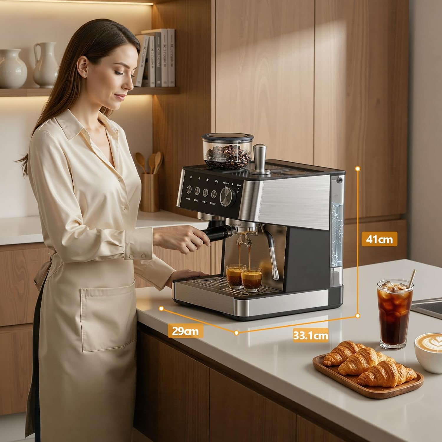 COWSAR Espresso Kaffee Maschine, mit Mahlwerk und manuellem Milchaufschäumer, 15 Bar Drucksystem, schnell aufheizende espresso machine, geeignet für Cafés, Restaurants, Wohnungen und Büros