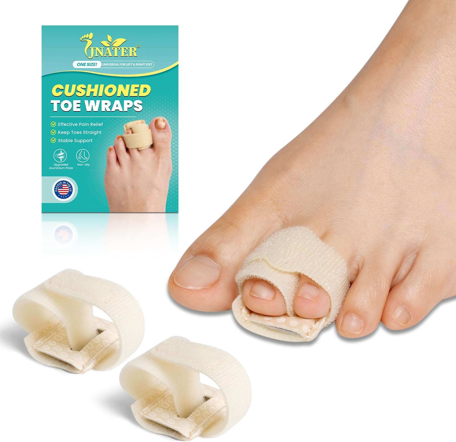 Hammer Toe Straightener for Women & Men - 2 Pcs Hammer Toe Corrector, Adjustable Broken Toe Splints, Anti-slip Toe Wraps Relief for Crooked Toes, Curled Toes, Bent Toes (Beige)