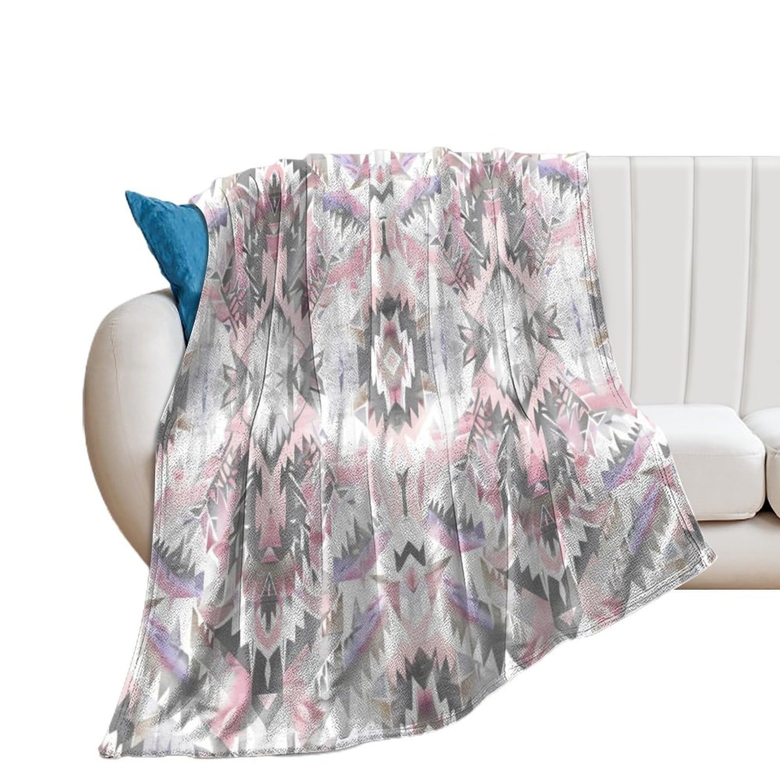 DreamAutumn Pink Abstract Geometric Ikat Throw Blanket - Warm Super Soft & Plush Flannel Throws for Bed Couch Sofa Office - Lightweight Cozy Fuzzy Blankets for Kids Women Men 70x80in — image 1