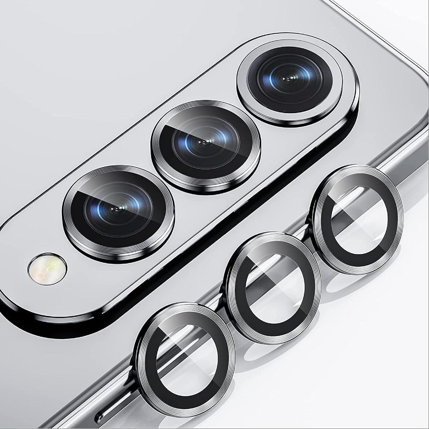 HUMBLE Camera Lens Protector for Samsung Galaxy Z FOLD 5 Tempered Glass Camera Lens Protector Tempered Glass Lens with Aluminum Edge Ring Cover Fit for Samsung Galaxy Z FOLD 5 (Silver)
