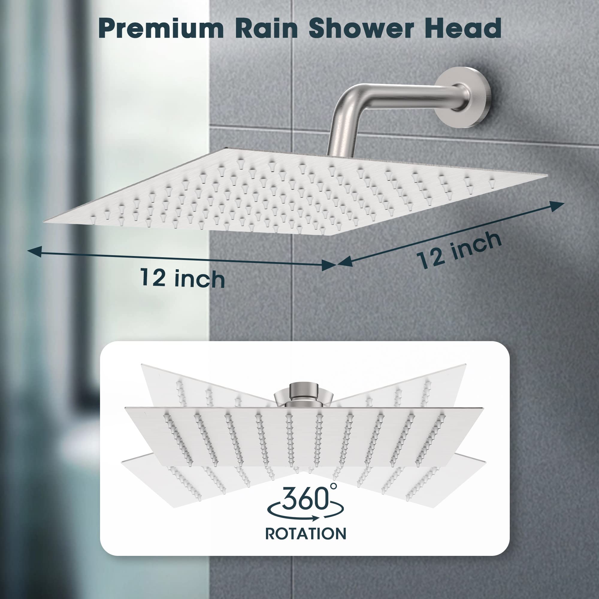 Snapklik.com : Rain Shower Head - 12 Inch High Flow Brushed Nickel ...