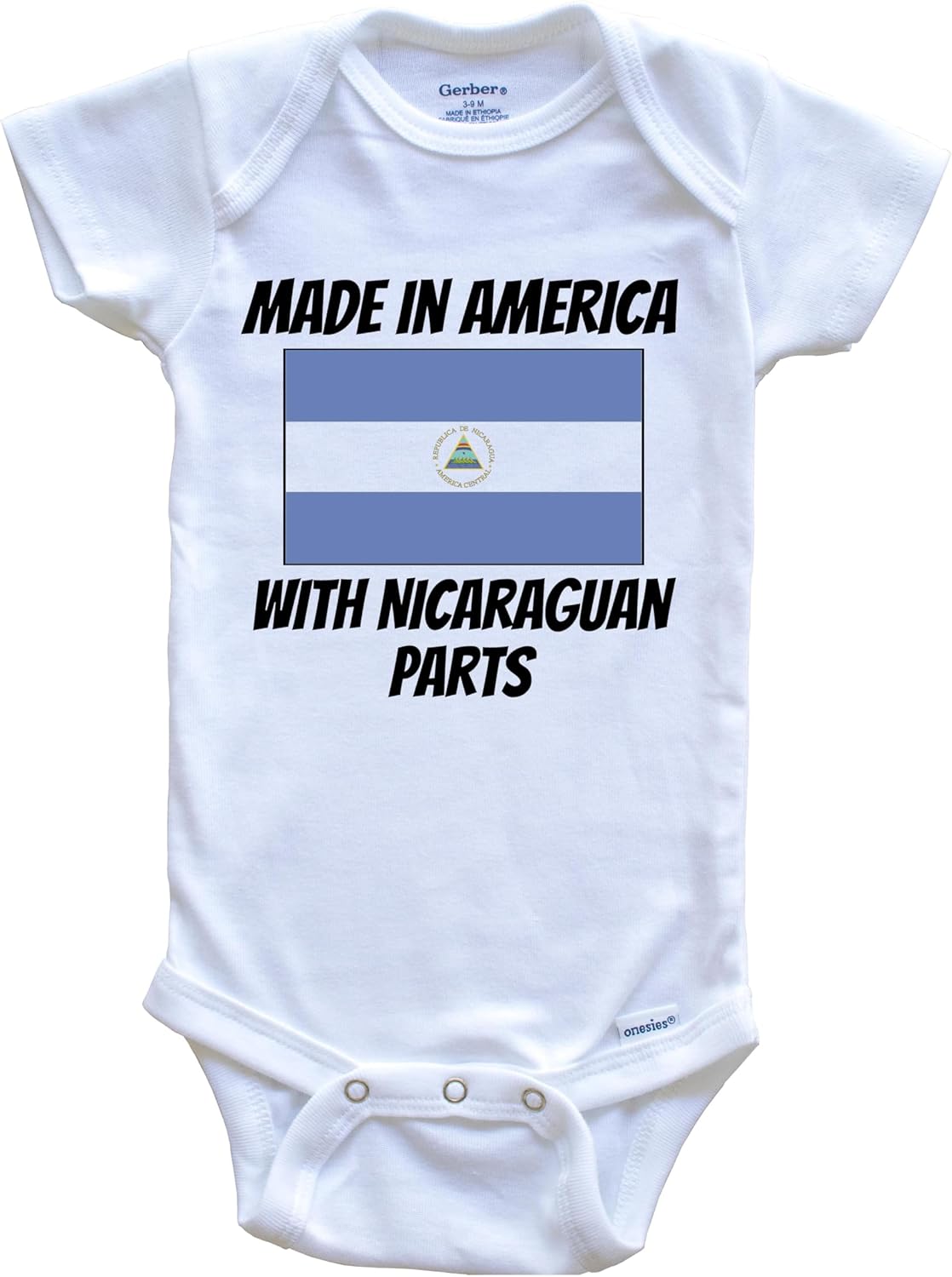 Made in America with Nicaraguan Parts Nicaragua Flag Funny One Piece Baby Bodysuit