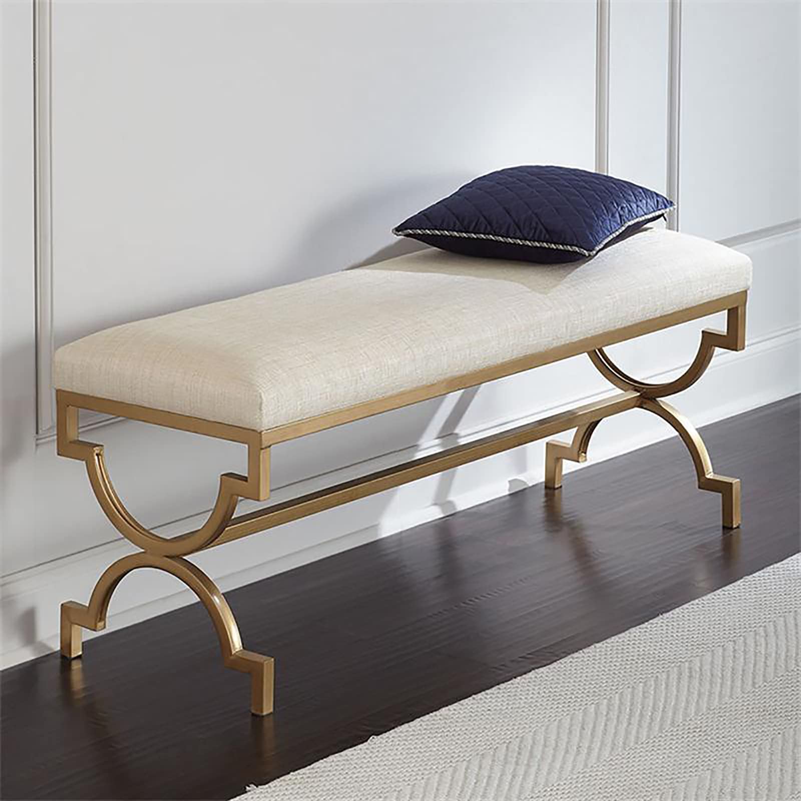Banc de lit en lin rembourré blanc ivoire de haute qualité pour chambre