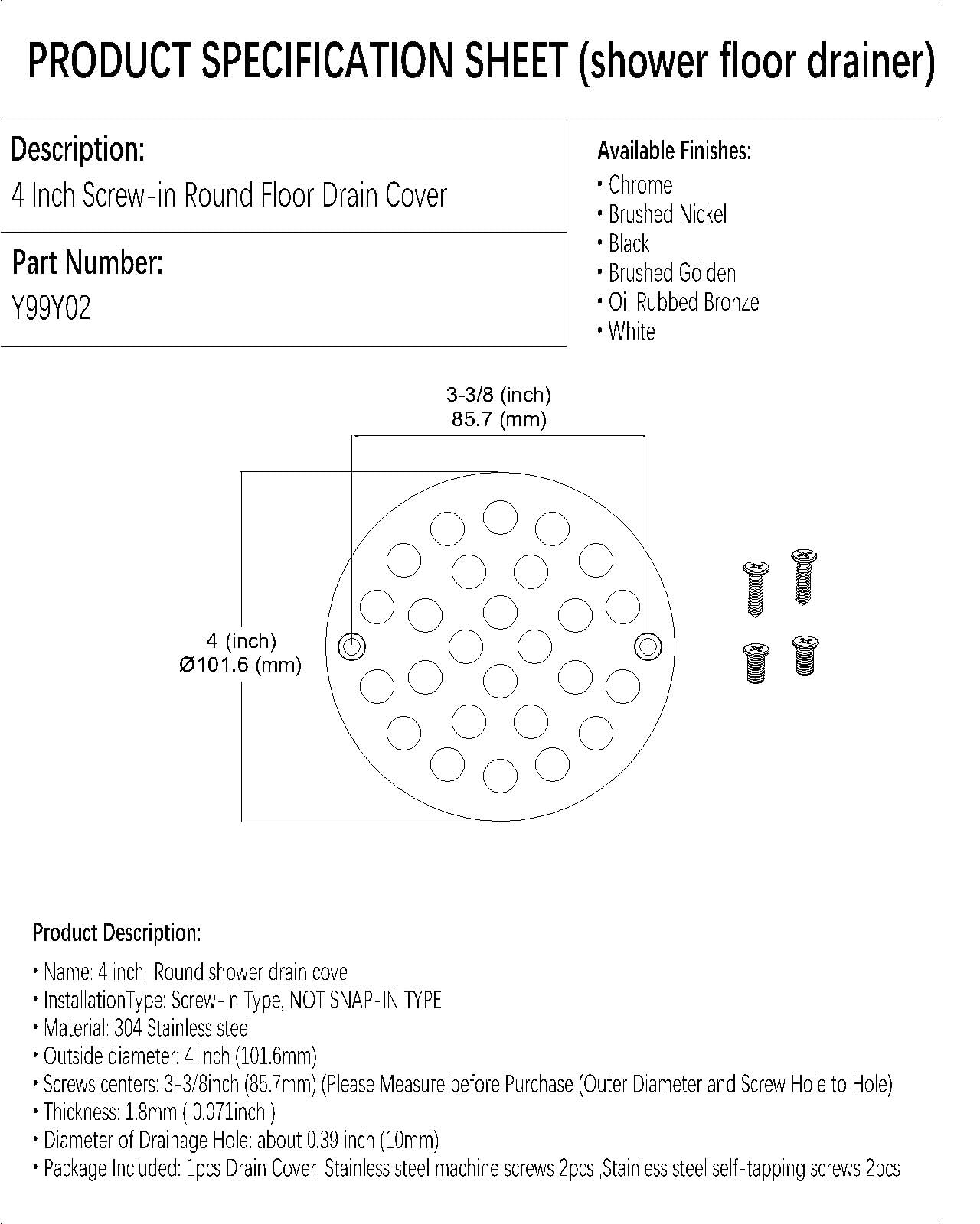 Poyde 4 Inch Round Shower Drain Cover - Brushed Nickel, 304 Stainless Steel, Screw-In Replacement Drain Grate