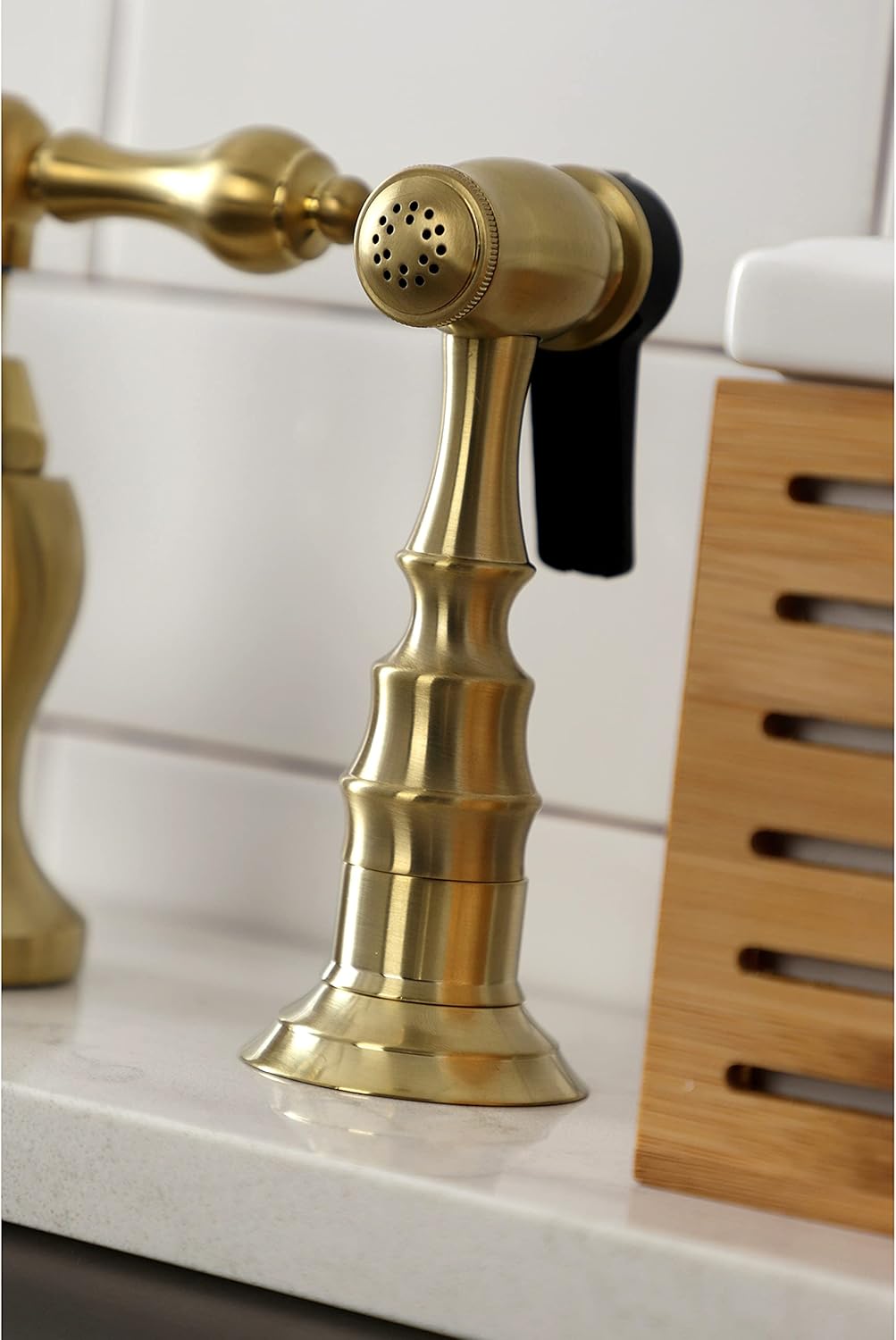 Kingston Brass KS7757ALBS English Country Bridge Kitchen Faucet, Brushed Brass 8 x 8.25 x 14.5