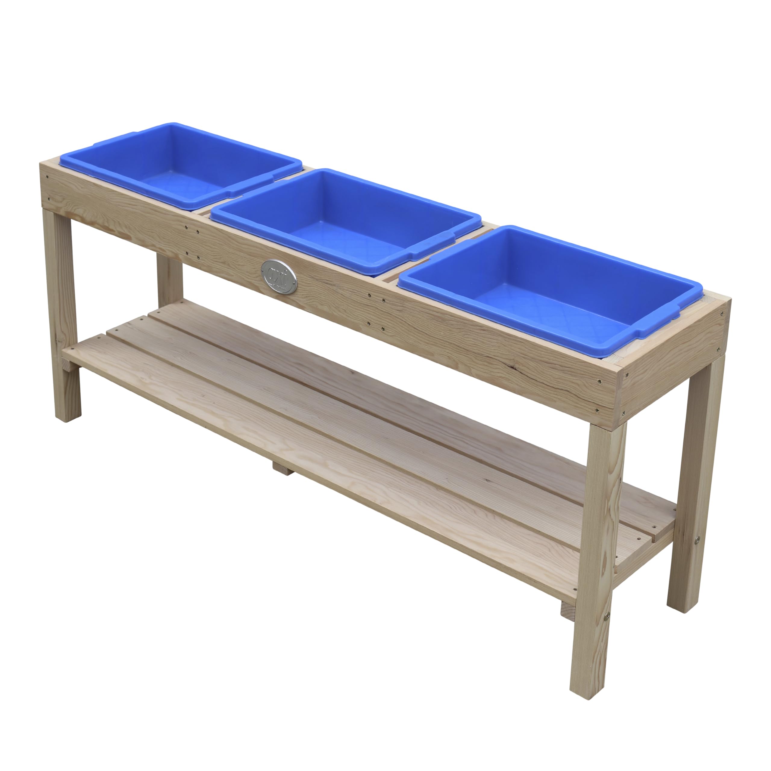 AXI Tavolo Sabbia e Acqua in Legno - Blu | Tavolo da Sabbia con 3 cestini di plastica e ripiano per riporre Gli Oggetti | Tavolo da attivitˆ Multiuso per Bambini, Tavolo da Fango