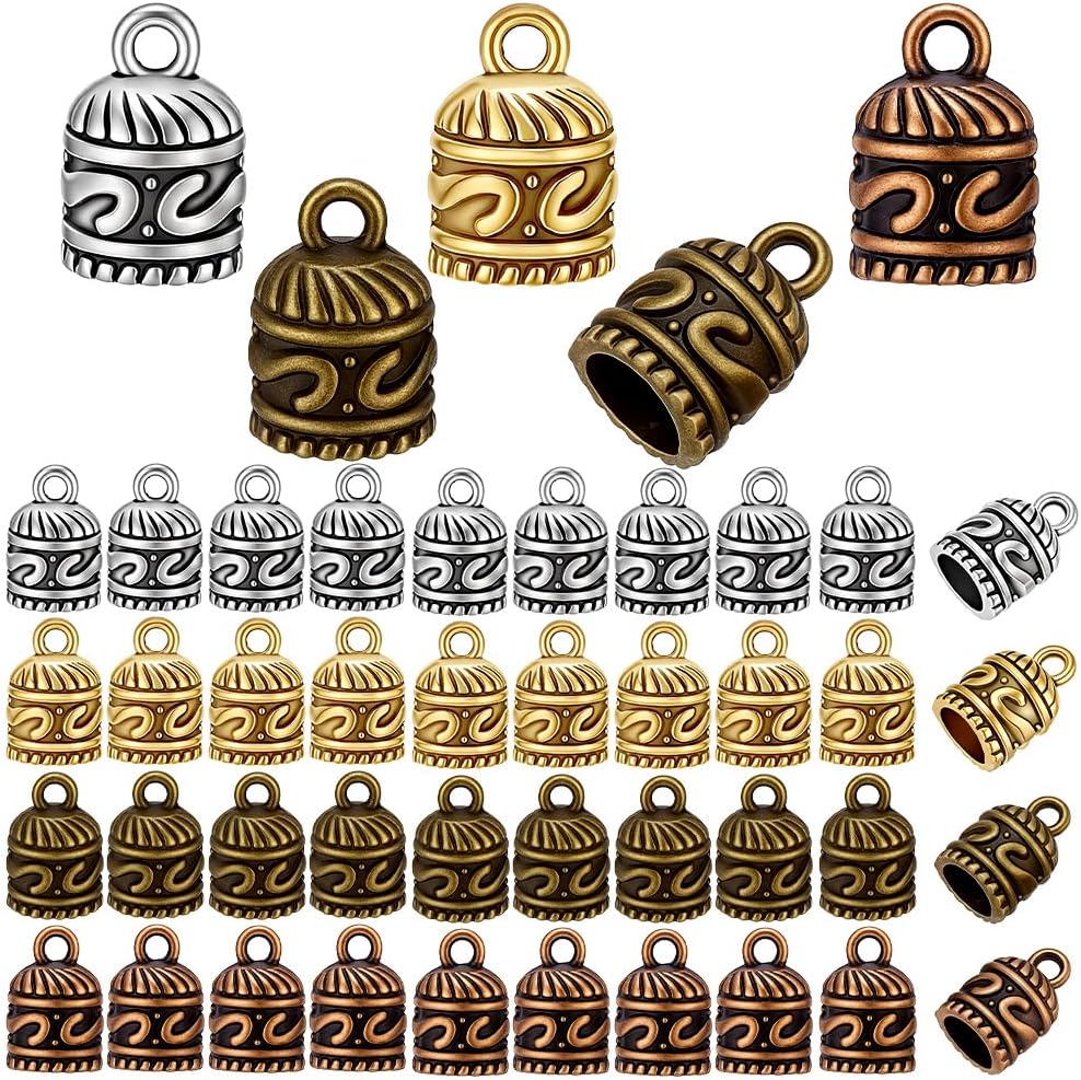 PH PandaHall 120pcs 4 Colors Alloy Cord End Caps Jewelry End Caps Leather Bracelet Making Kit for 6mm Cord Glue-in Tassel Leather End Cap for Kumihimo Bracelets Necklaces DIY Craft Jewelry Making