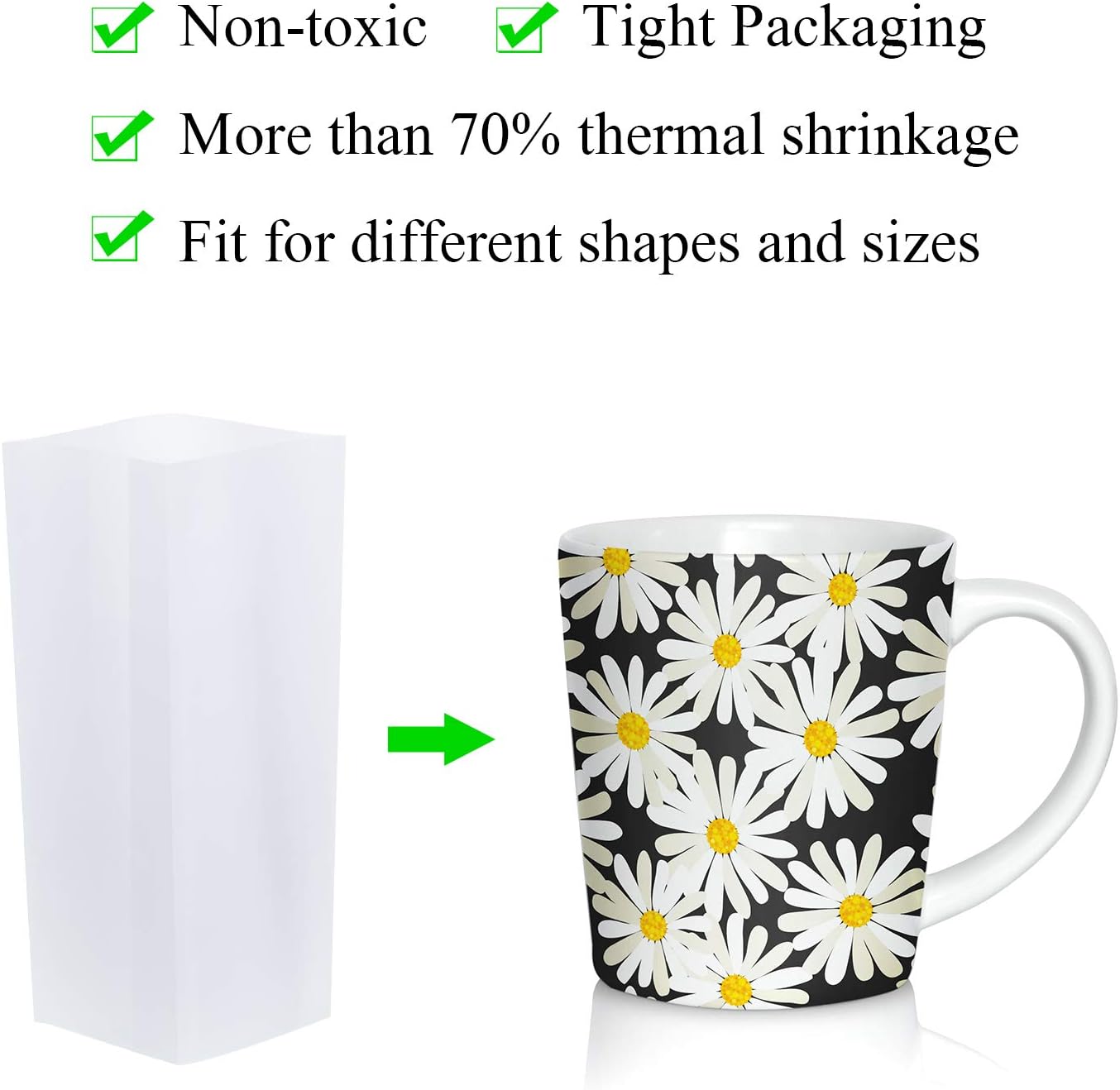 Sublimation Shrink Wrap Sleeves, Shrink Wrap Bags 60 PCS Sublimation Shrink Wrap Sleeve 6 Different Sizes White Bags for Tumblers, Mugs, Cups, Sublimation Shrink Film
