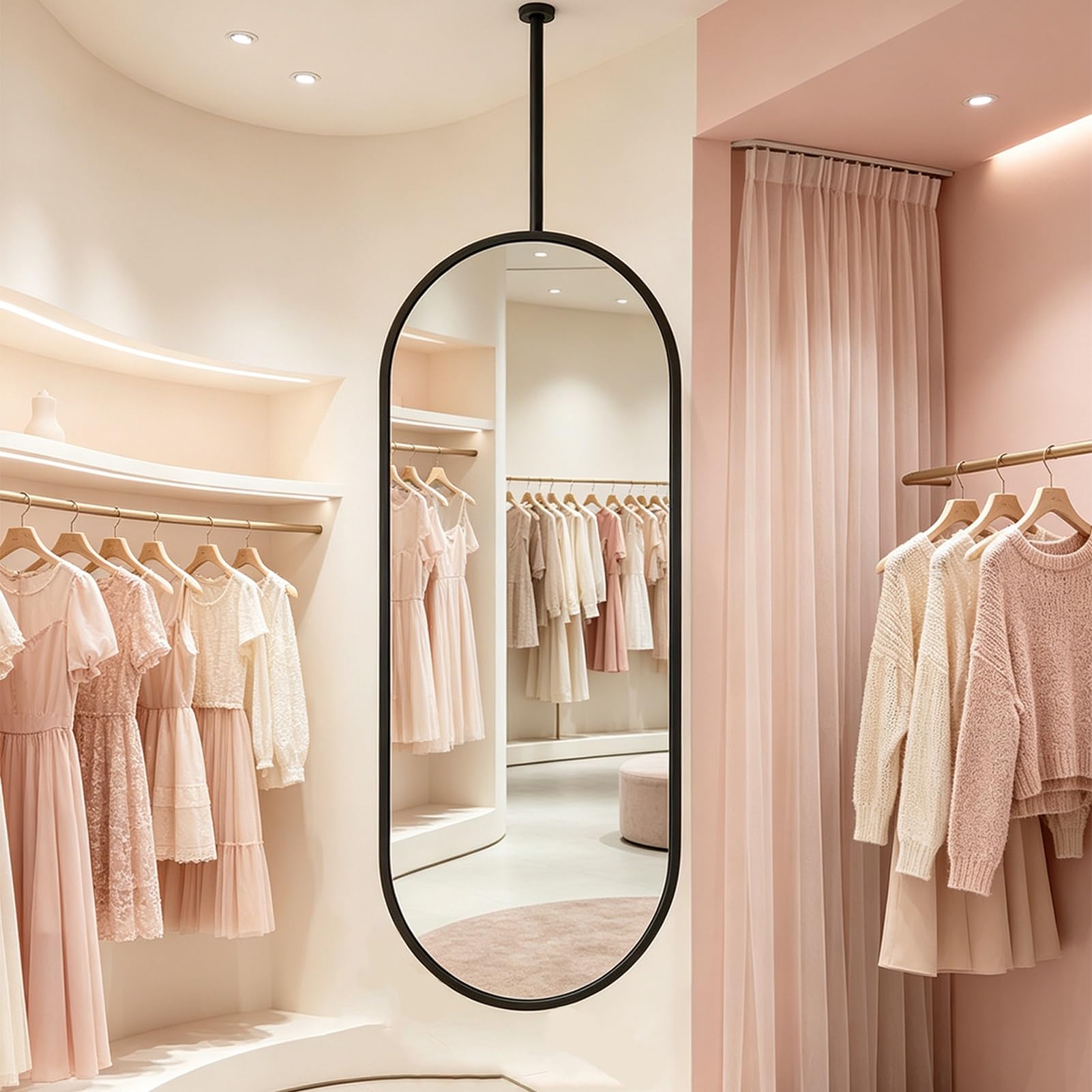 Yopappol Suspended Oval Wall Makeup Mirror, Hanging Vanity Mirror