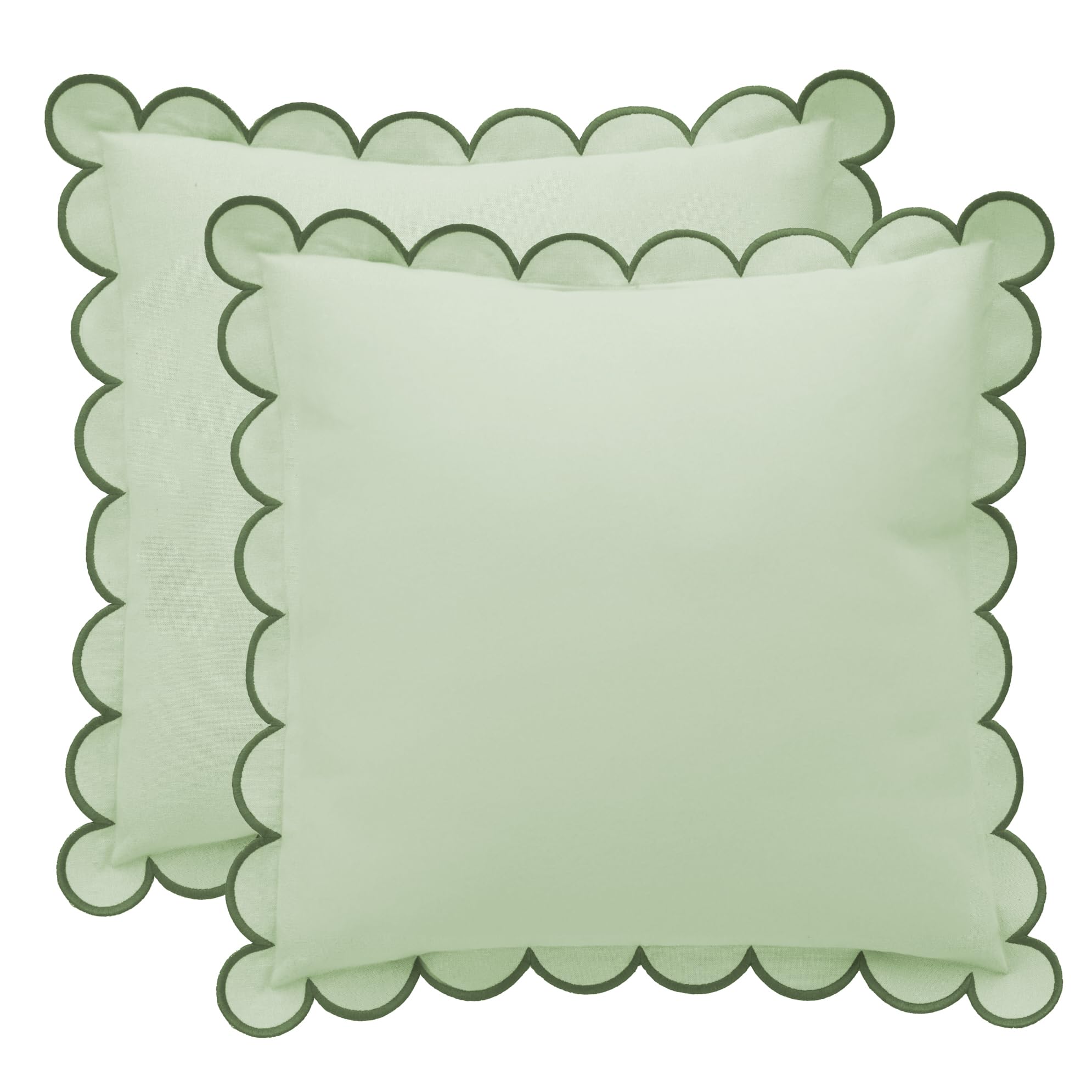Bebe Bask Moss Green/Green Scalloped Pillow Cover - Set Of 2-18 X 18 Inch - Scallop Pillow Cover - Scalloped Pillows - Scallop Pillows - 100% Cotton - Grandmillennial Style ()