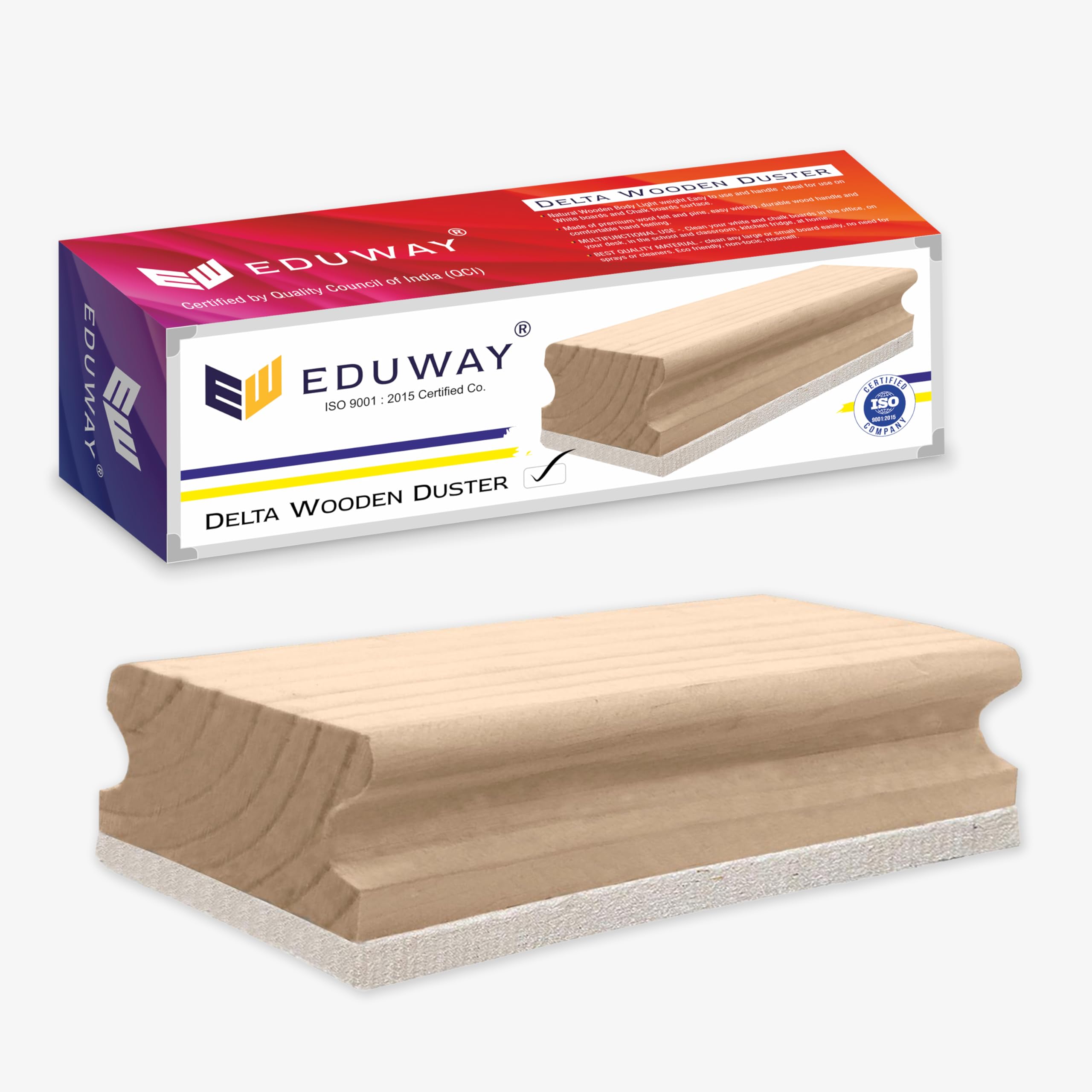 Eduway Premium Delta Wooden White Board/Chalkboard Wooden Duster Eraser | Perfect Clean for Blackboard & Durable | Ideal for Teacher, Office, Kids, and Home | Pack of 1