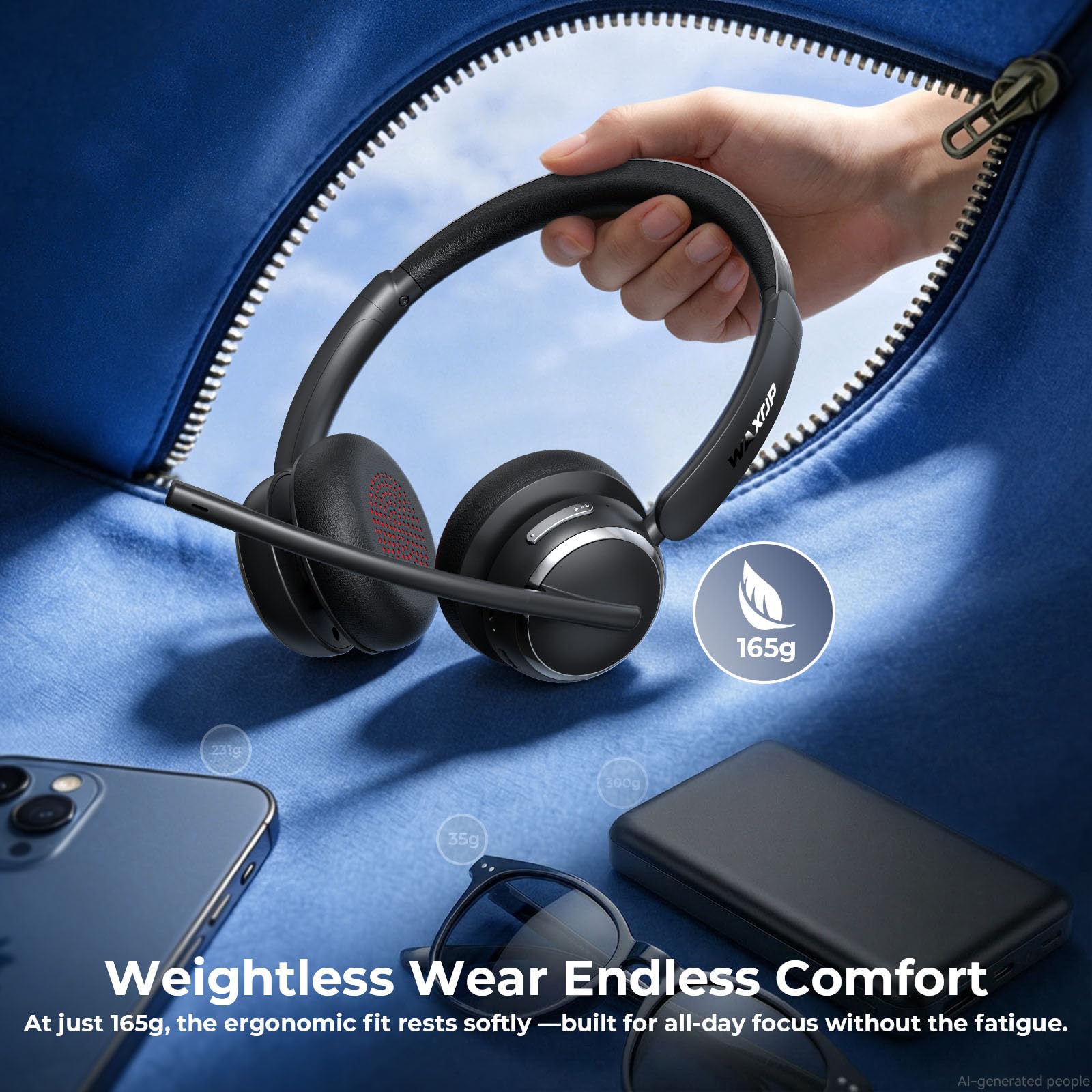 Cuffie wireless con microfono per lavoro, USB A/C, cuffie Bluetooth 6.0 con microfono AI con cancellazione del rumore, cuffie wireless con microfono mute e 65H, cuffie wireless per PC/computer/laptop