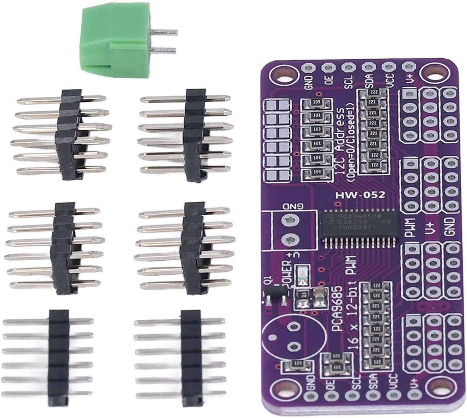 PCA9685 Servo Motor Driver | 16 Channel PWM Control Module for Development Boards/Single Board Computers | I2C Interface with 12 Bit Resolution | 2.3V - 5.5V Operating Range