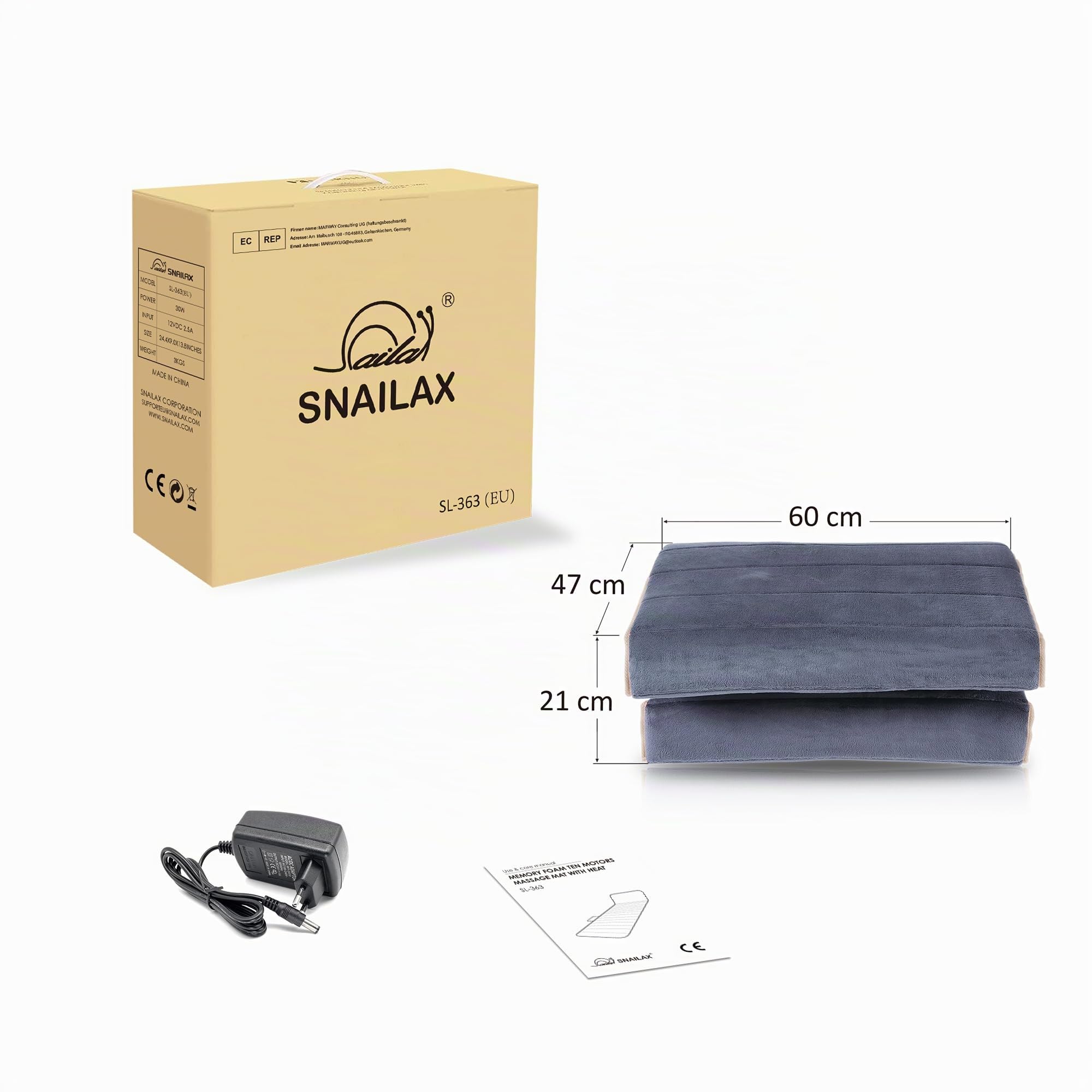 Snailax Esterilla de masaje con 10 motores de vibración y 4 almohadillas de calefacción, almohadilla de masaje con calor para aliviar la columna lumbar y las piernas