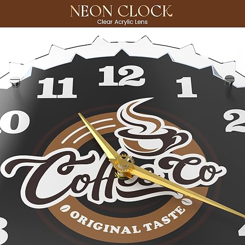Miniatura 2 de Reloj de pared de neón, 12 pulgadas con gráficos temáticos de café, efecto de brillo 3D, silencioso sin tictac, ideal para cafeterías, cafeterías,