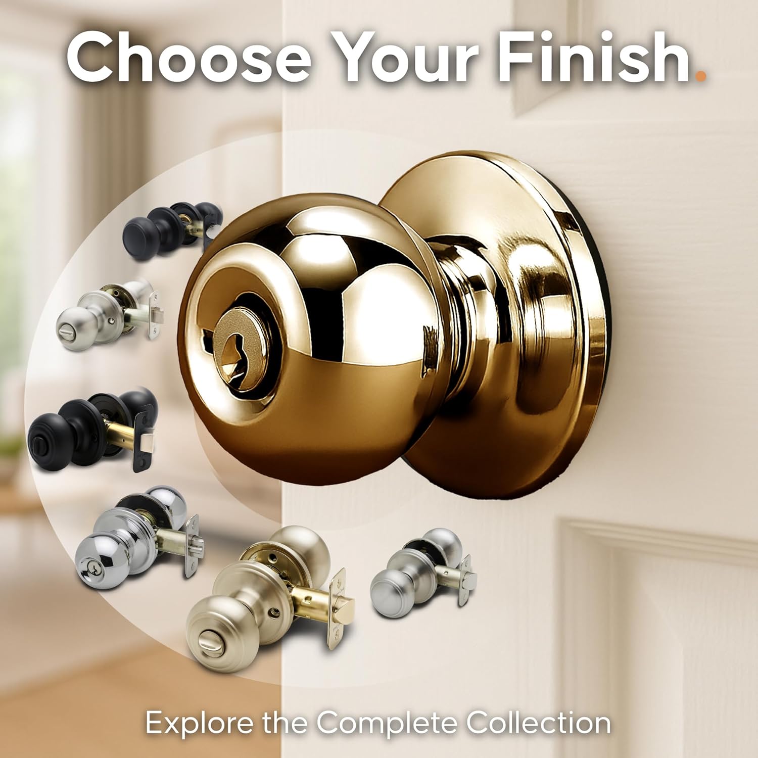 Copper Creek Entry Door Knob – Keyed Entry Handle with Lock and Key, ANSI Grade-3 Certified, DIY-Friendly Install for Interior and Exterior Entrance Doors – Polished Brass (1 Pack)