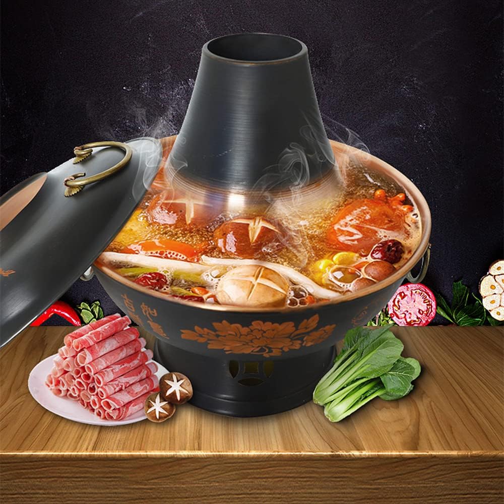 Charcoal Copper Hot Pot, Old Beijing Chinese Style Hot Pot Copper Stainless Steel Traditional Charcoal Hot Soup Steamer Kitchen Tools Cookware,36cm