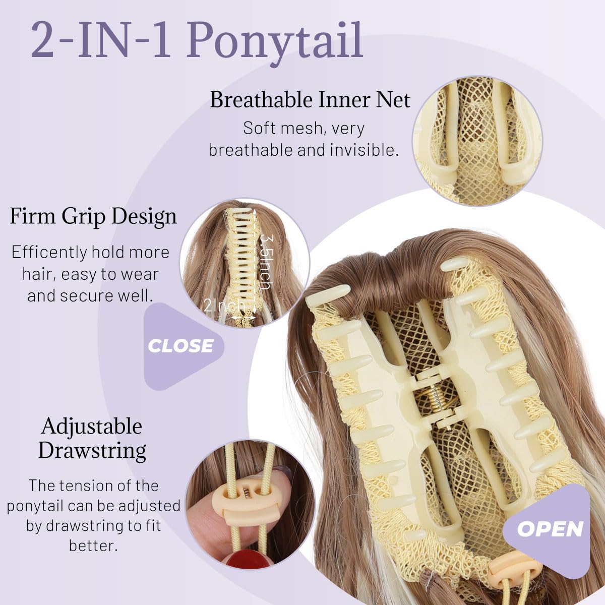 JIAMEISI Ponytail Extension 18 Inch Claw Clip Ponytail Hair Extensions Long Curly Wavy Highlight Clip in Pony Tails Extension Synthetic Fluffy Hairpiece for Women (Honey Gold Mixed Light Blonde) - Image 4