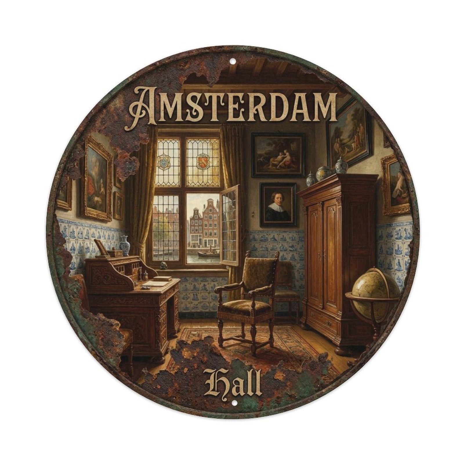 Vintage Travel Amsterdam Netherlands Chamber Metal Tin Sign