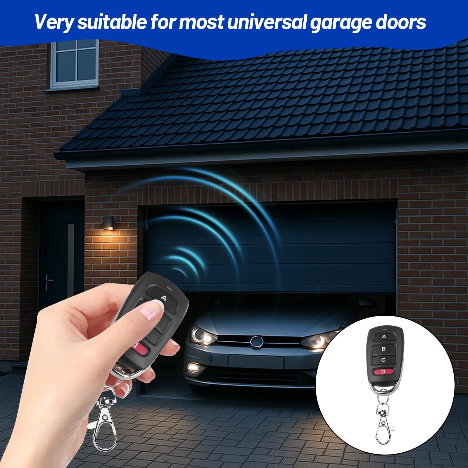 Mando Universal para Puerta de Garaje, 433,92 MHz, 4 Botones, Pack de 2, Compatible con Coche y Puerta de Garaje, Rojo y Negro
