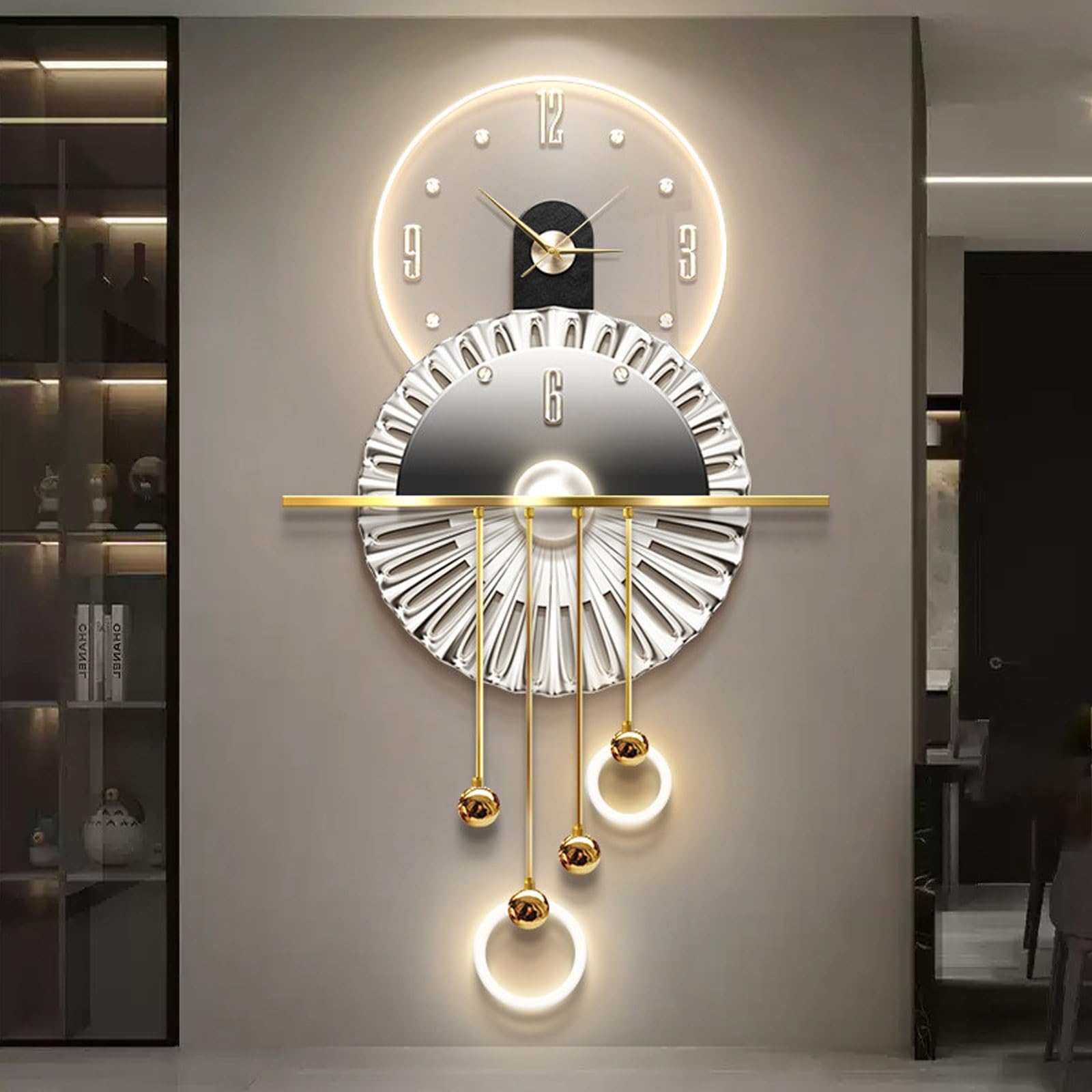Horloge silencieuse salon : grand tableau lumineux LED 3D anti-stress